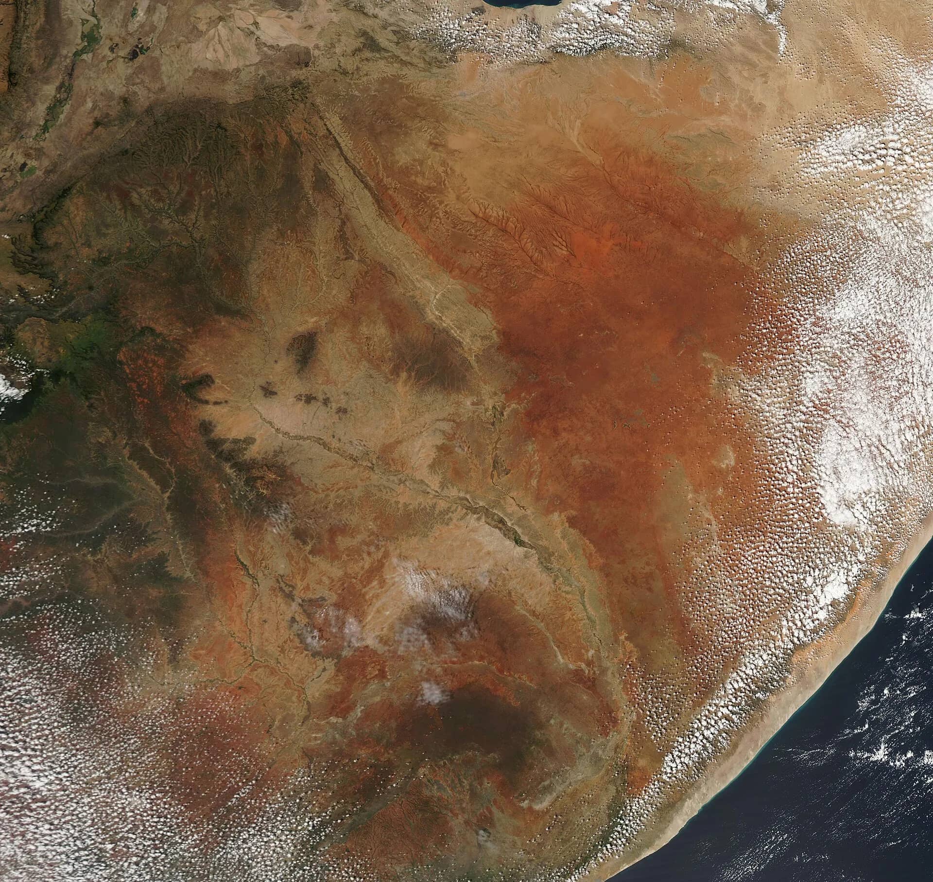 A NASA MODIS satellite image of Ethiopia and the Horn of Africa